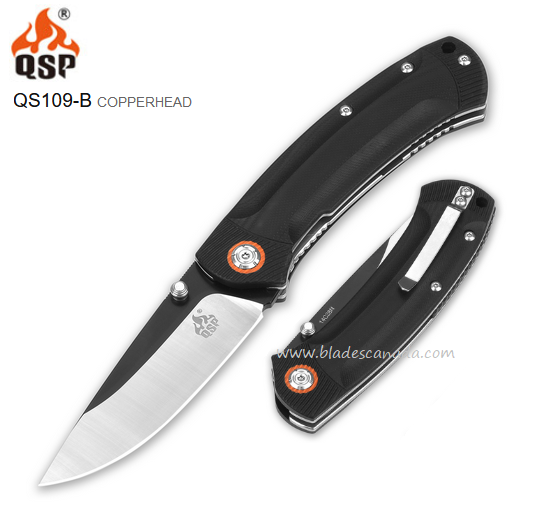 QSP Copperhead Folding Knife, 12C27 Sandvik Two-Tone, G10 Black, QS109-B - Click Image to Close